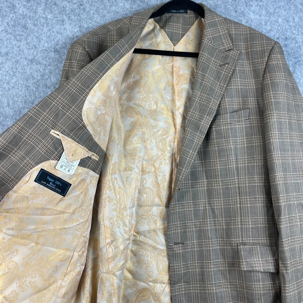 Ranieri Nomo Blazer Mens 50L Tan Wool Windowpane Plaid Classic Super 150s Italy
